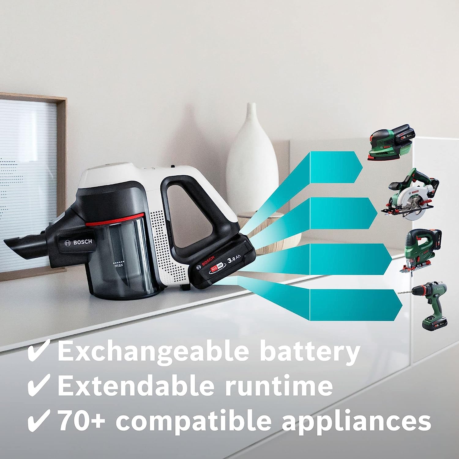 Bosch Unlimited 7 BCS712GB Up To 80 Min Run Time Cordless Vacuum Cleaner - White - Image 3