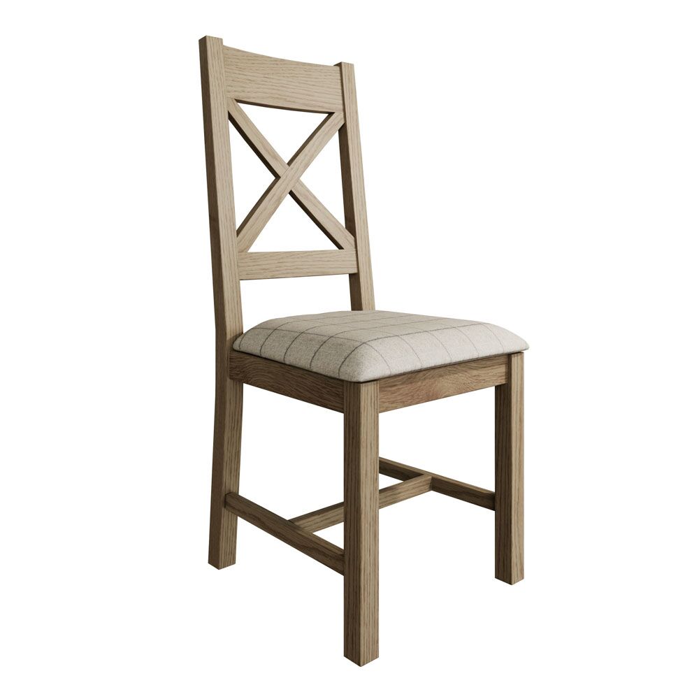 Bordeaux Cross Back Chair Fabric Seat in Check Natural - Image 2