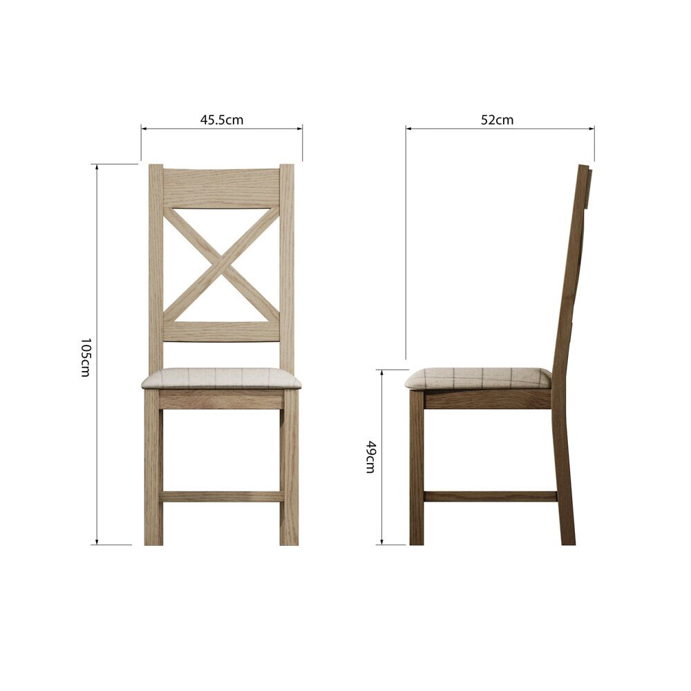 Bordeaux Cross Back Chair Fabric Seat in Check Natural - Image 8