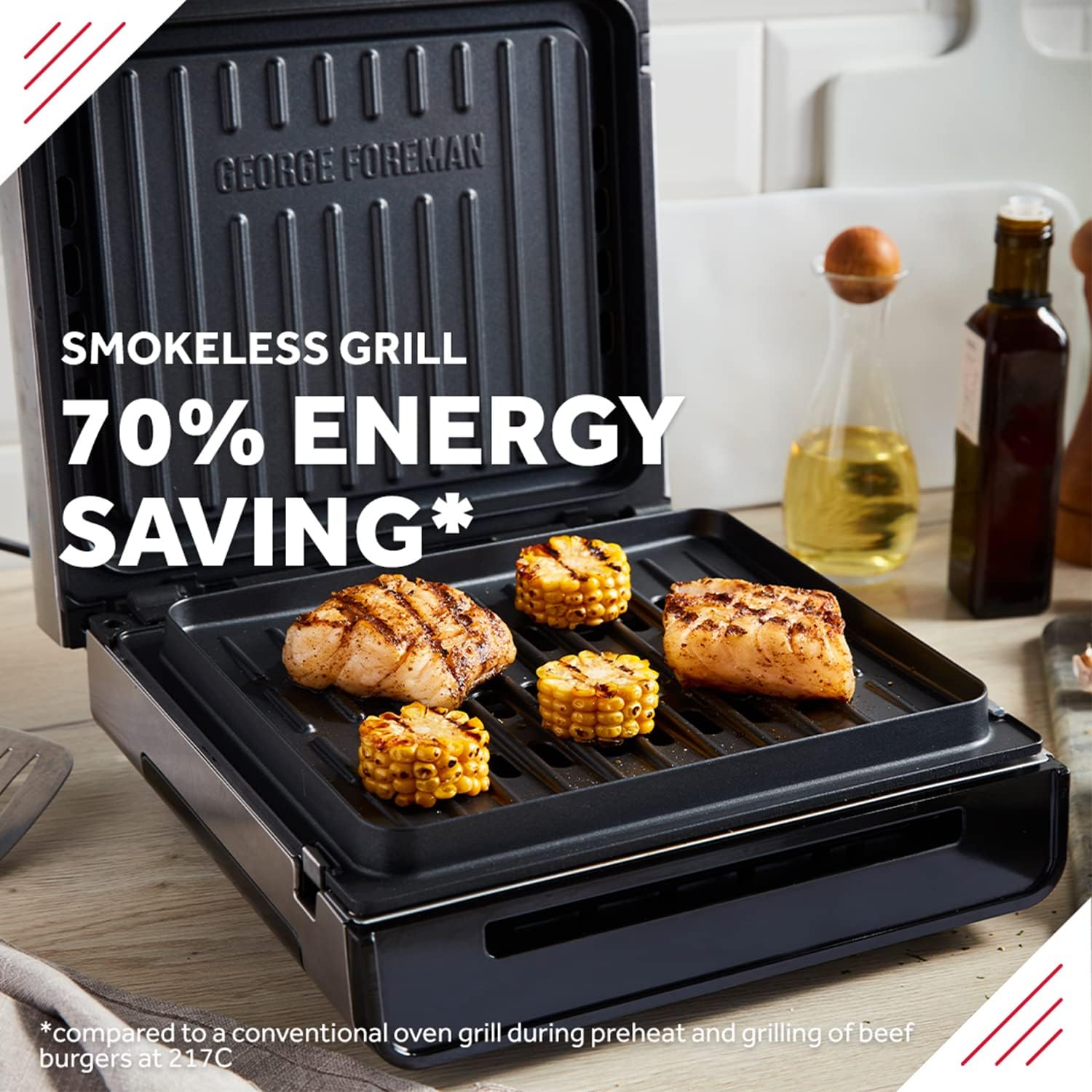 George Foreman 28000 Smokeless Electric Grill, Indoor BBQ and Griddle Hot Plate with Built In Drip Tray, - Image 2
