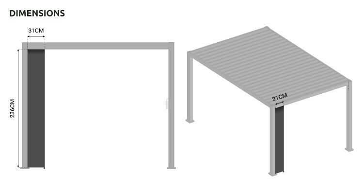 Nova <br> Titan Aluminium Pergola 31cm Solid Side Wall Panel - Grey - Image 6