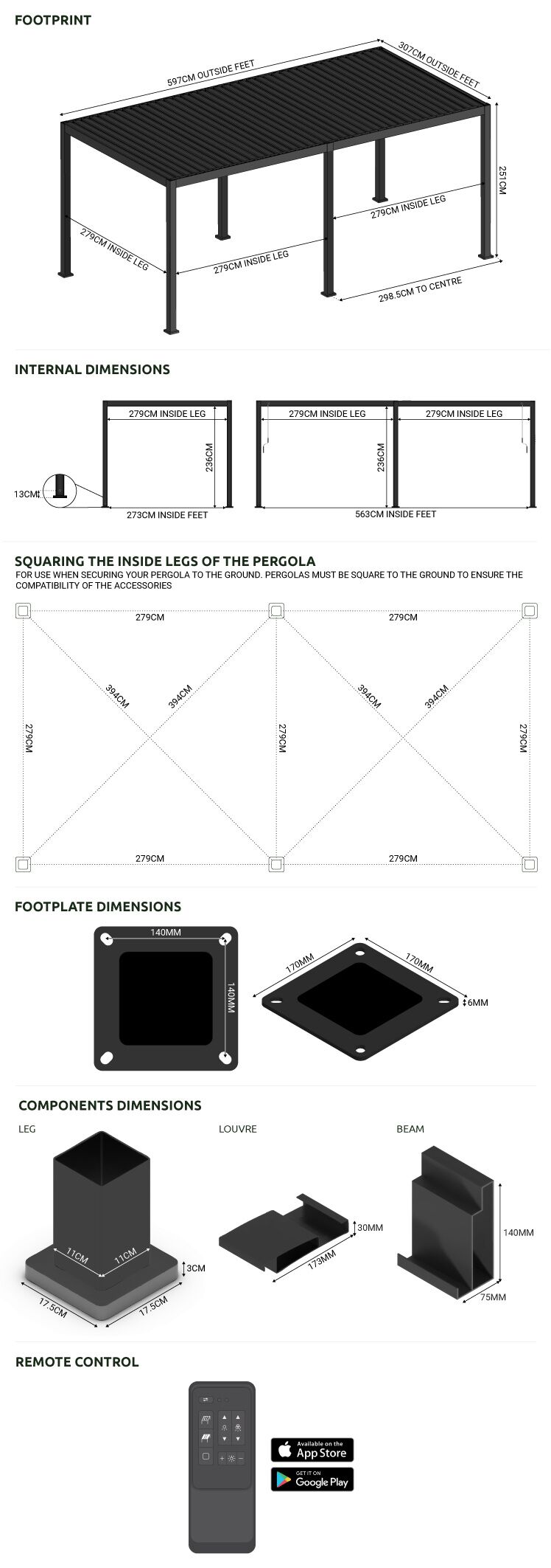 Nova <br> Titan Plus LED 6m x 3m Pergola Grey - Image 13