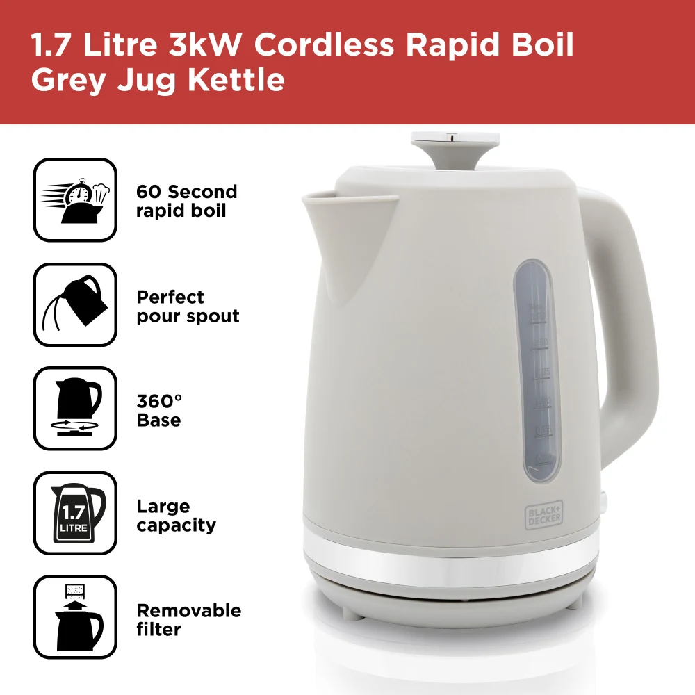 Black & Decker BXKE10072GB 3000W 1.7L Kettle - Grey - Image 2