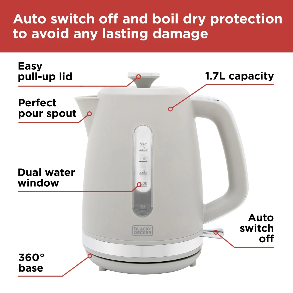 Black & Decker BXKE10072GB 3000W 1.7L Kettle - Grey - Image 8