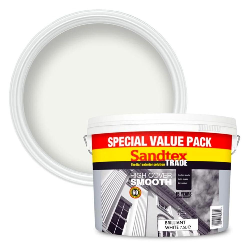Sandtex Trade High Cover Smooth Masonry - Brilliant White 7.5L - Image 2