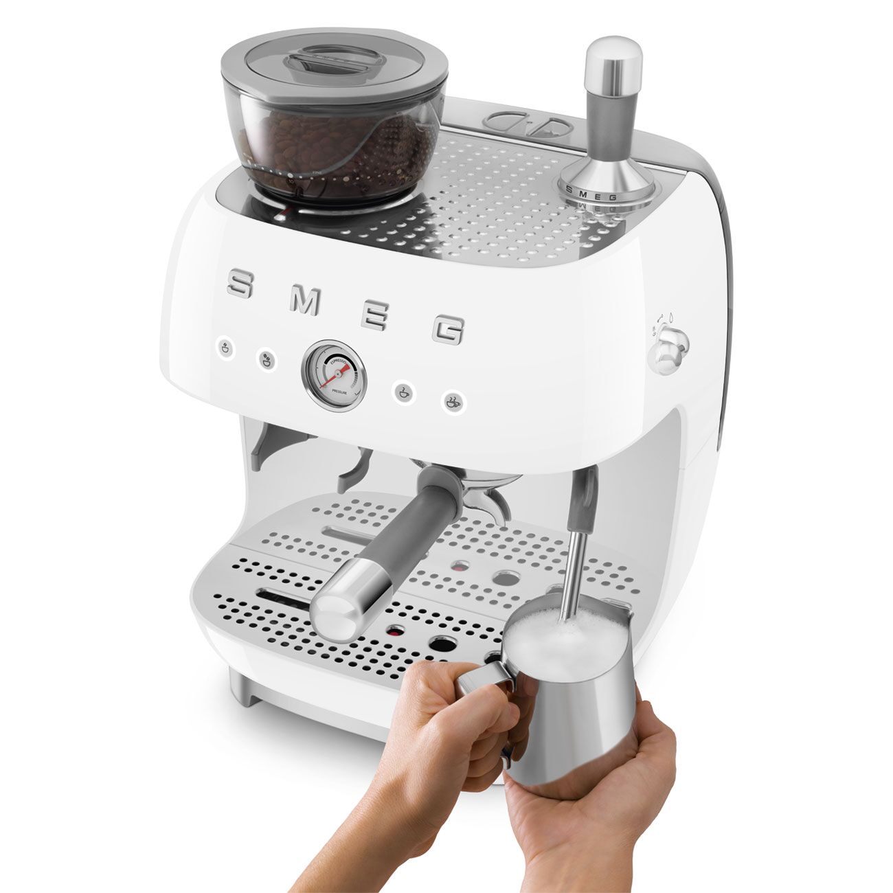 Smeg 50's EGF03WHUK Espresso Coffee Machine with Grinder in White - Image 2