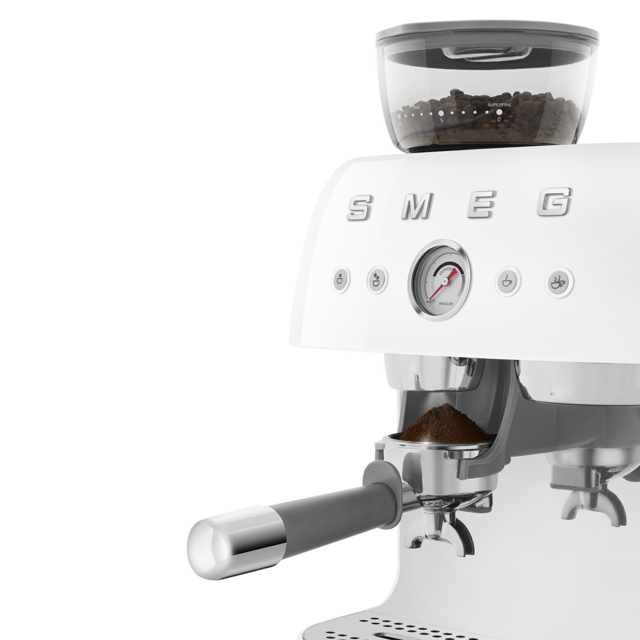 Smeg 50's EGF03WHUK Espresso Coffee Machine with Grinder in White - Image 4