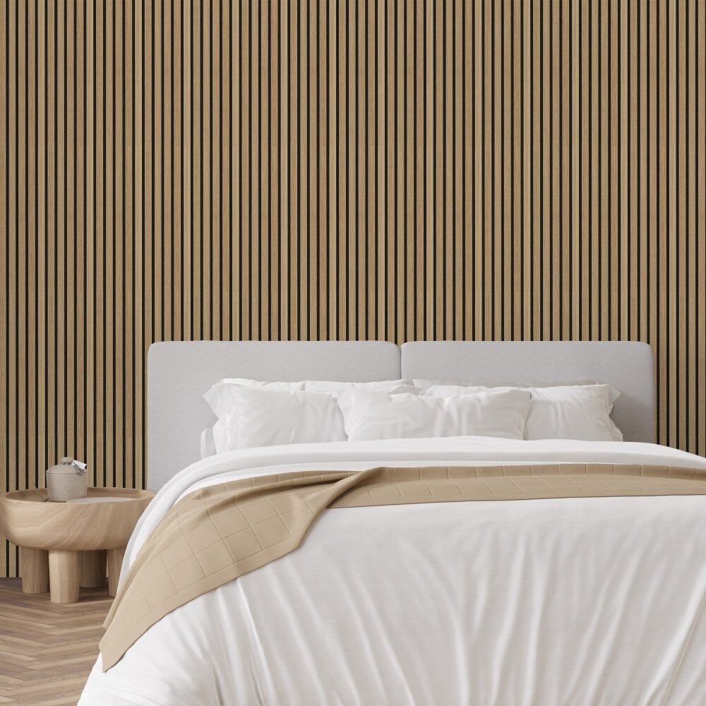 Natural Oak Premium Decorative Acoustic Slat Wall Panel - 2400mm x 600mm - Image 2