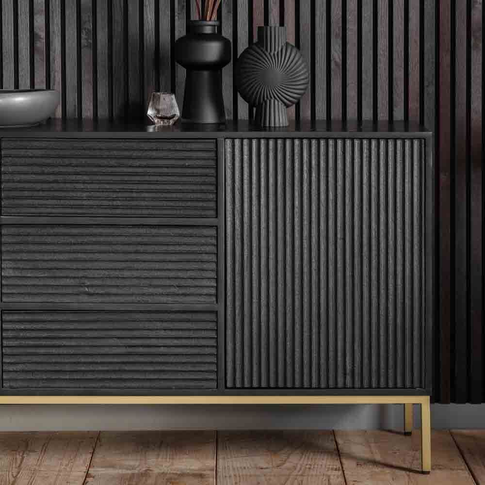 Pavlova 2 Door 3 Drawer Sideboard Black / Gold - Image 2