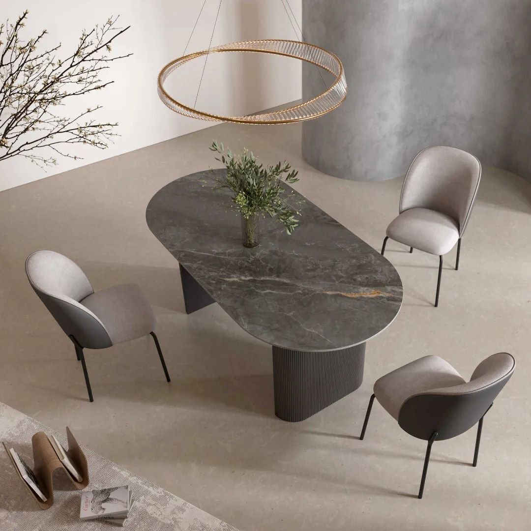 Cartier Oval Gloss Grey Ceramic Dining Table -180cm - Image 3