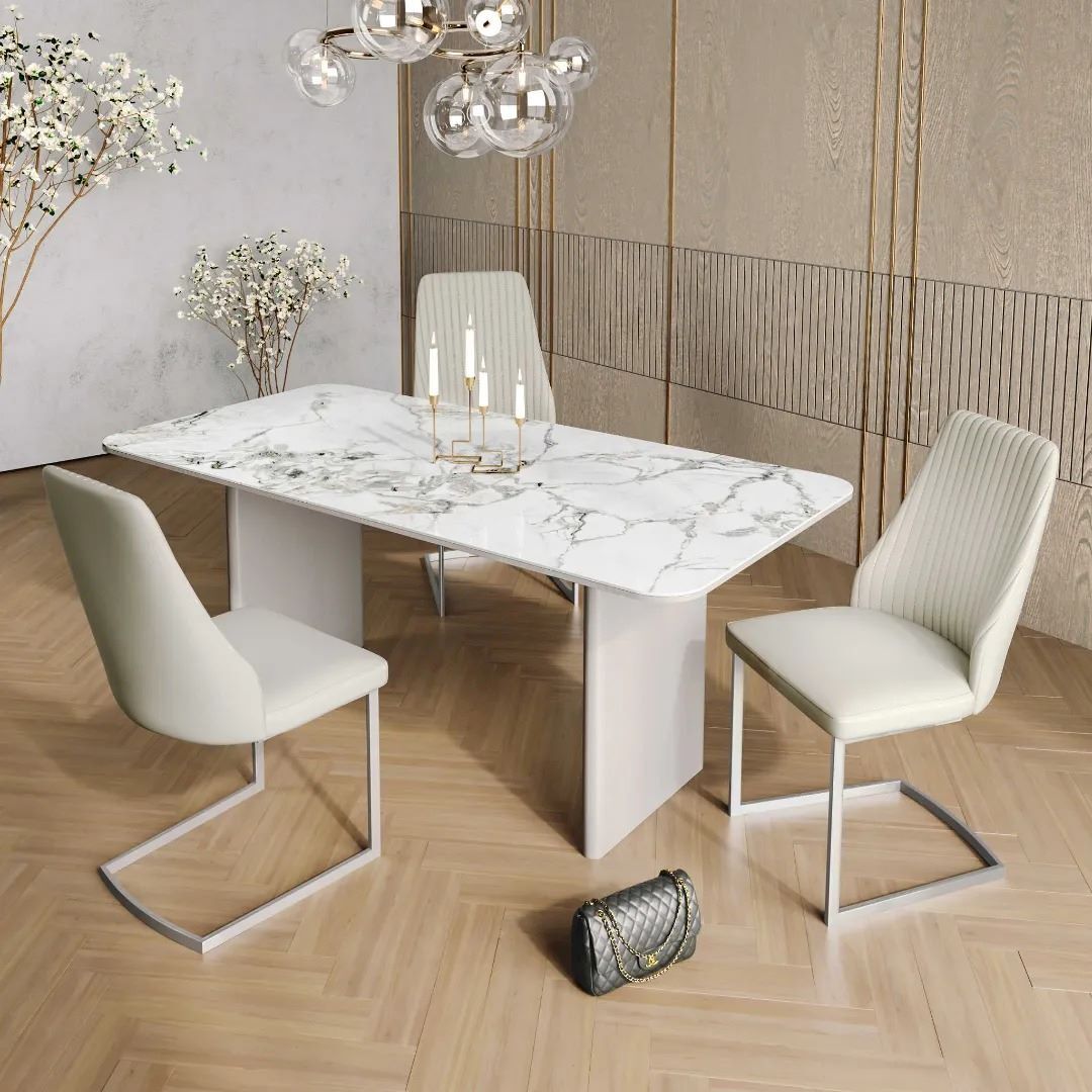 Milano Fixed Gloss White Ceramic Dining Table - 180cm - Image 3