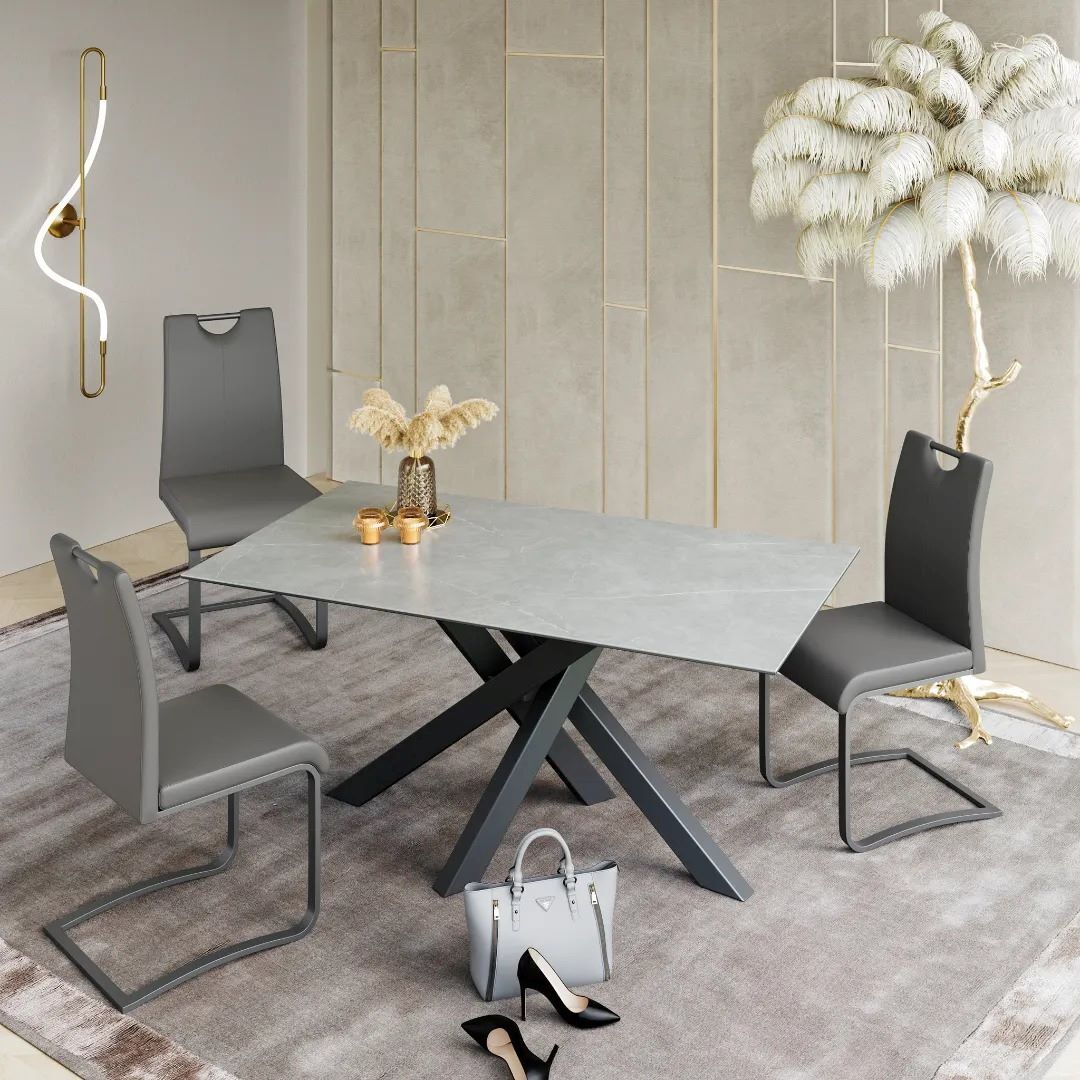 Brando fixed Matt ceramic Dining Table Grey - 160cm - Image 3