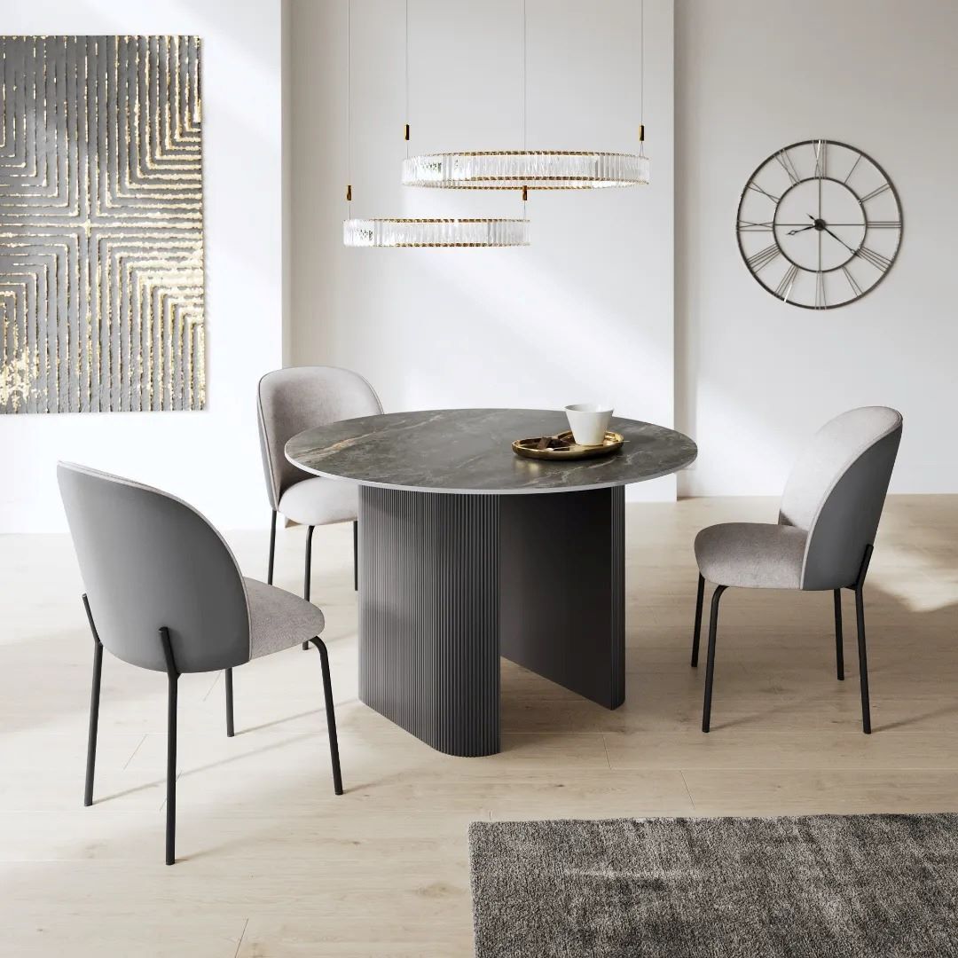 Cartier Round Gloss Grey Ceramic Dining Table -120cm - Image 3