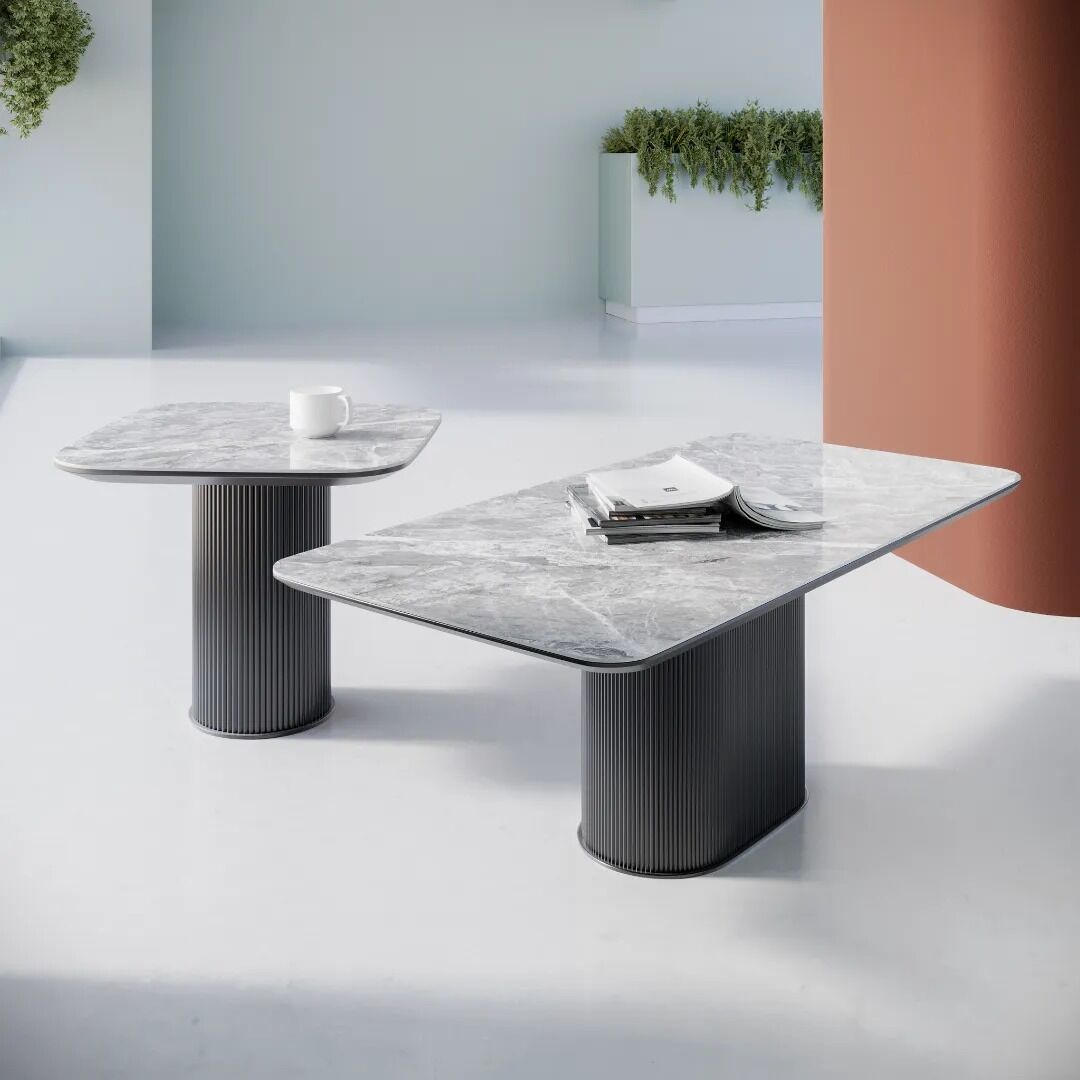 Roberto Gloss Light Grey Ceramic Side Table - Image 3