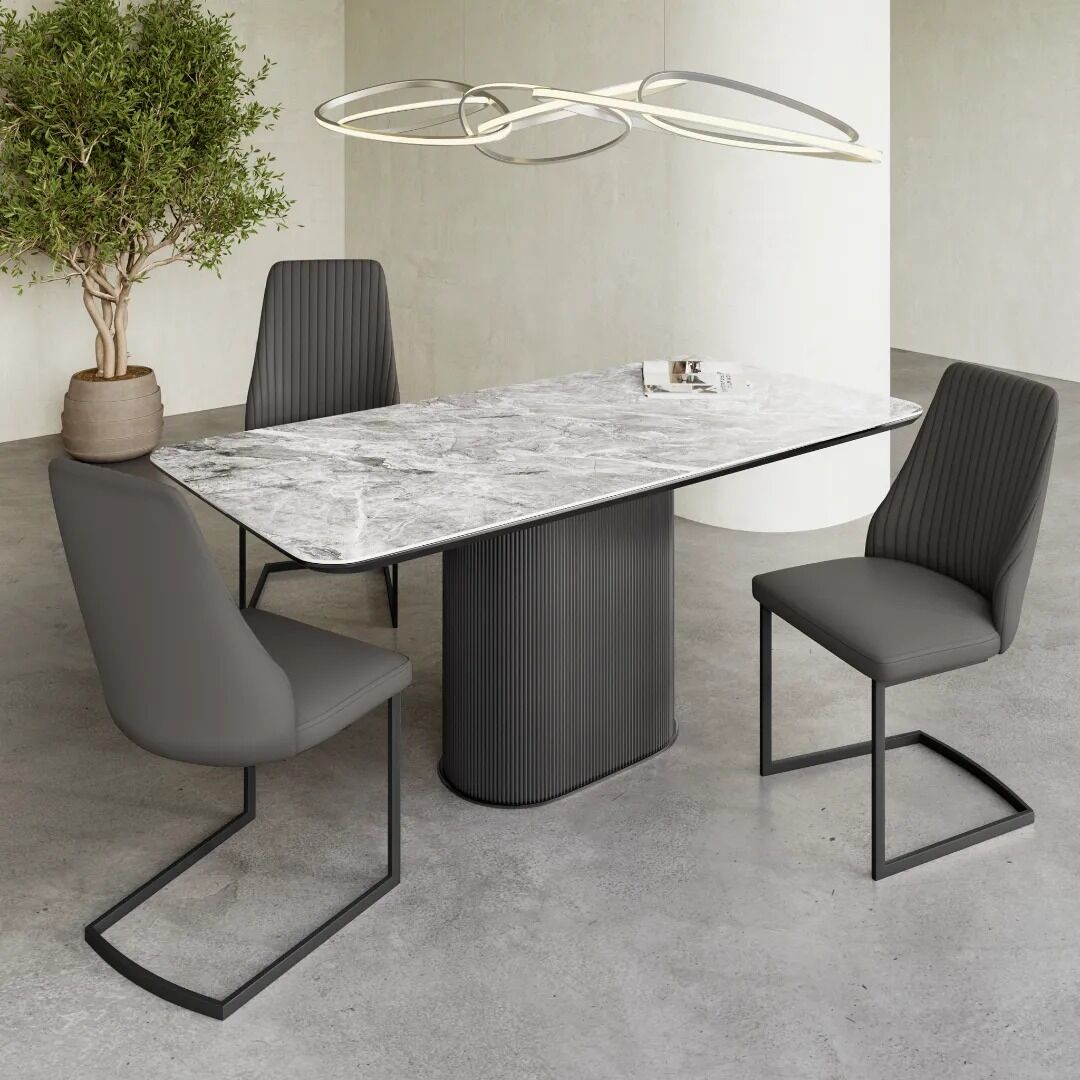Roberto Fixed Gloss Light Grey Ceramic Dining Table - 180cm - Image 4