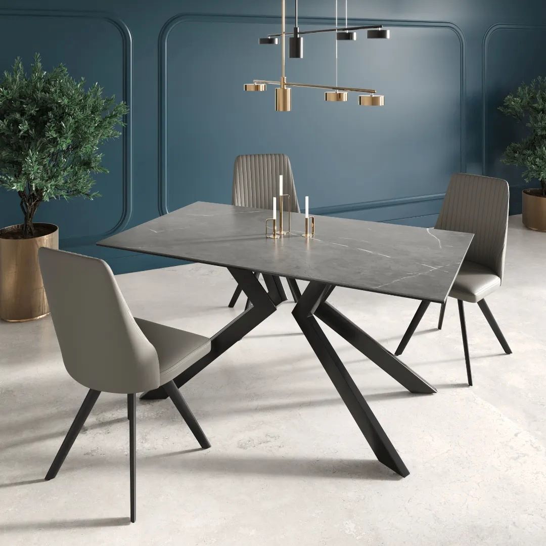 Azzaro Fixed Matte Grey Ceramic Dining Table - 160cm - Image 3