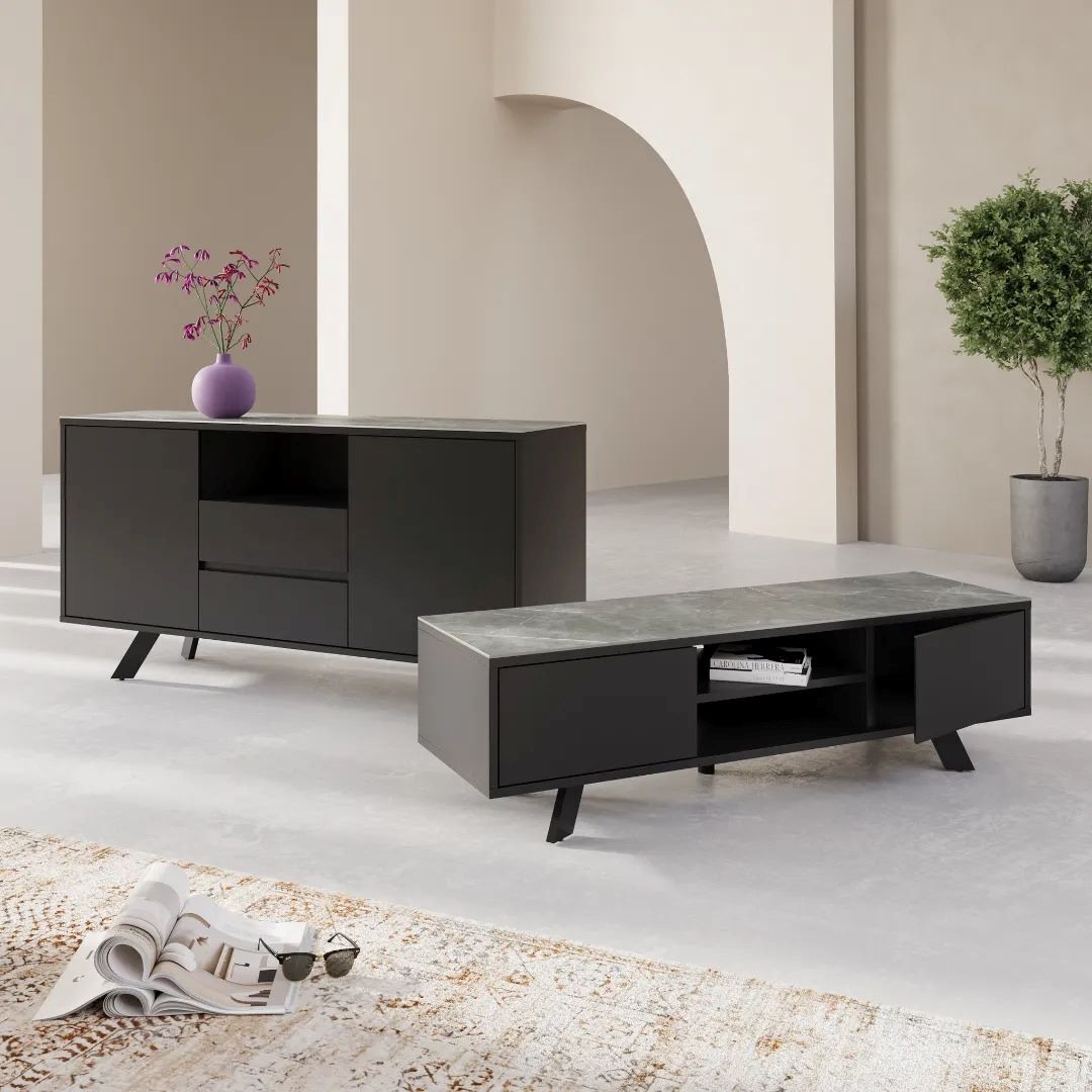 Azzaro Matte Grey Ceramic Sideboard - Image 3