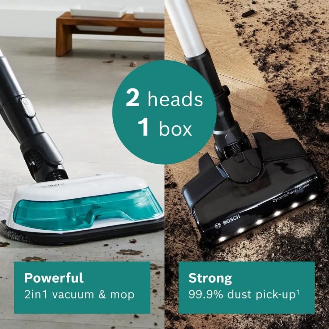 Bosch Unlimited 7 BCS71HYGGBKIT Aqua Vacuum & Mop PLUS Battery - 40 Minutes Run Time - White - Image 2