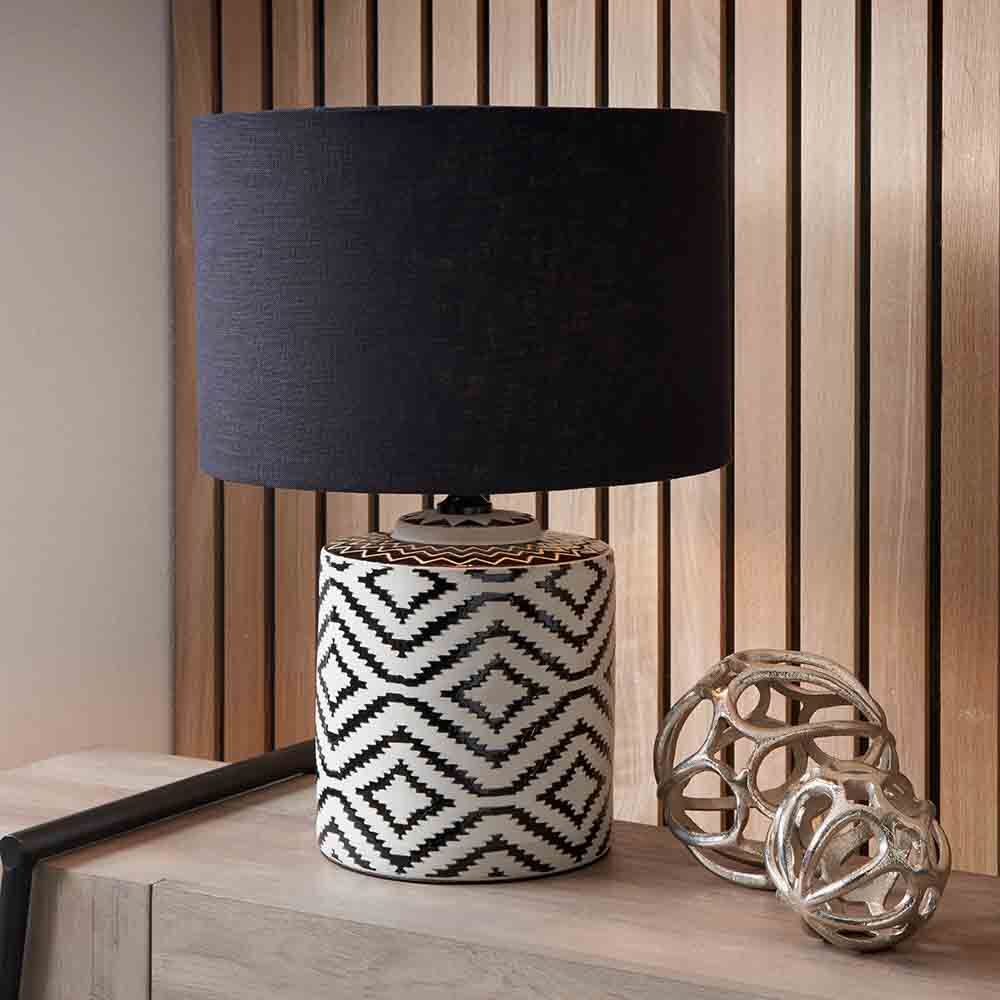Pacific Chirala Black and White Ikat Ceramic Table Lamp 30-952-BO