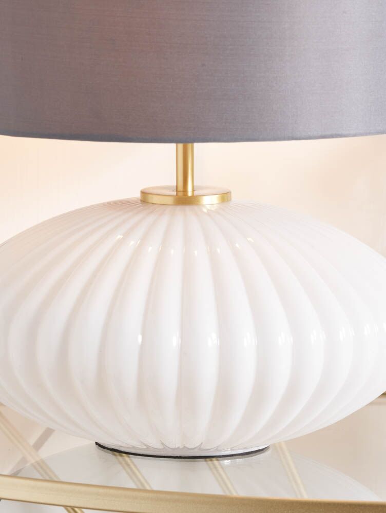 Pacific Emilia White Ribbed Glass & Gold Metal Oval Table Lamp 30-963-BO - Image 2