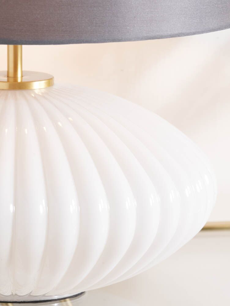 Pacific Emilia White Ribbed Glass & Gold Metal Oval Table Lamp 30-963-BO - Image 3