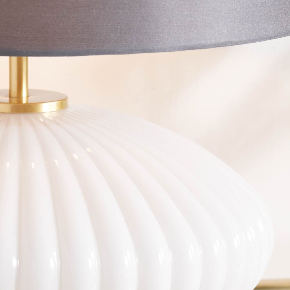 Pacific Emilia White Ribbed Glass & Gold Metal Oval Table Lamp 30-963-BO - Image 6