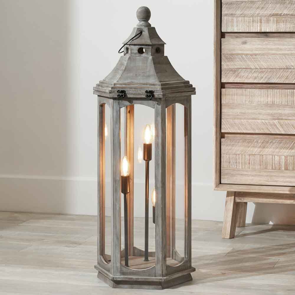 Pacific Adaline Antique Grey Wood Lantern Floor Lamp 32-075-C - Image 2