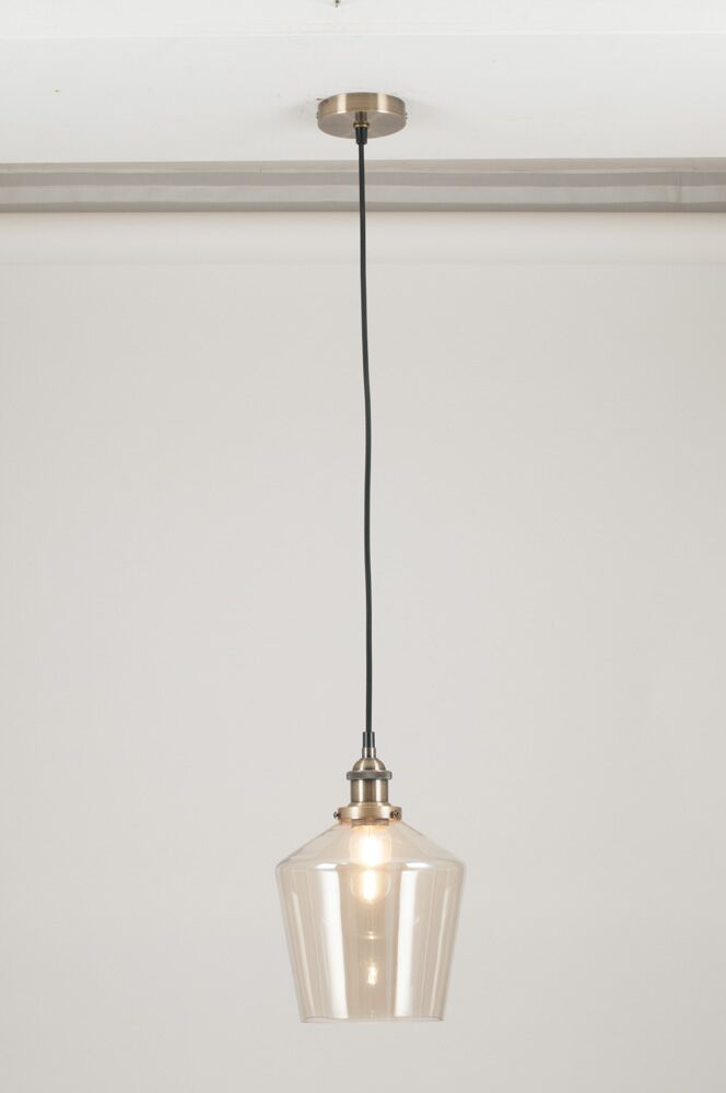 Pacific Emmanuelle Antique Brass Metal and Lustre Glass Pendant 35-126 - Image 4