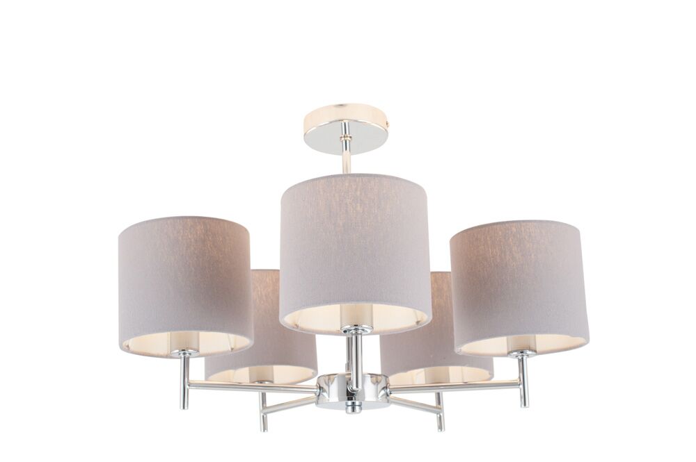 Pacific Plaza Silver Metal and Grey Linen 5 Arm Pendant 35-288 - Image 5