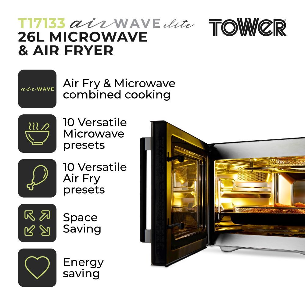 Tower T17133 Vortx 26L Microwave Air Fryer - Black - Image 2