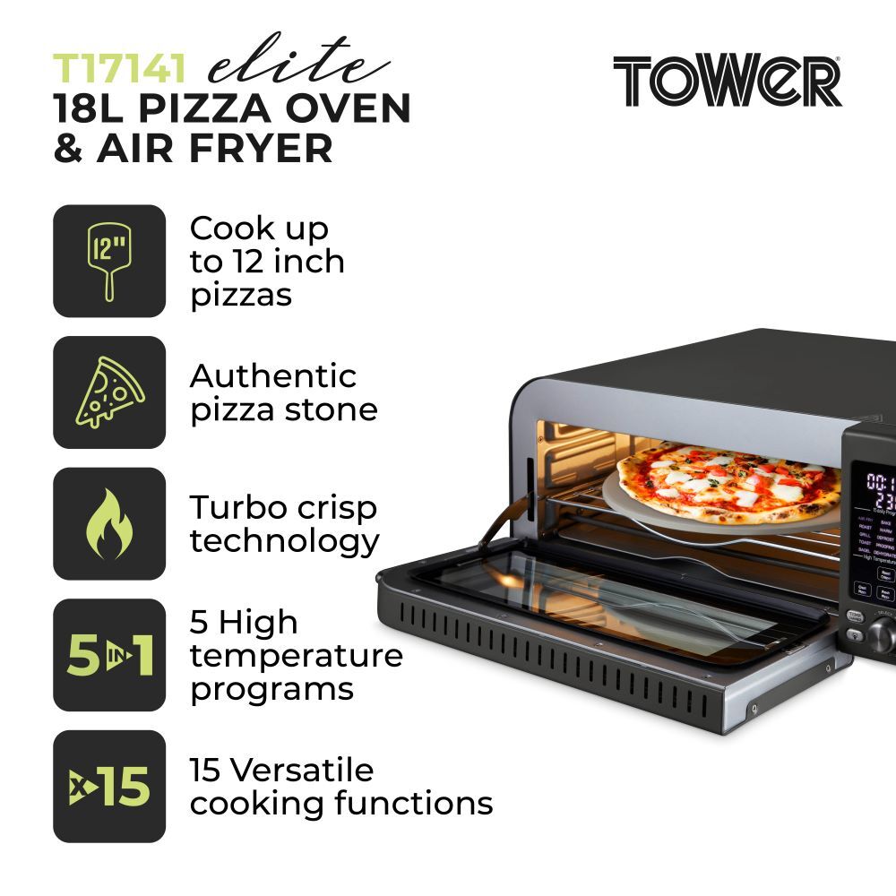 Tower T17141 18L Pizza Maker - Grey / Chrome - Image 2
