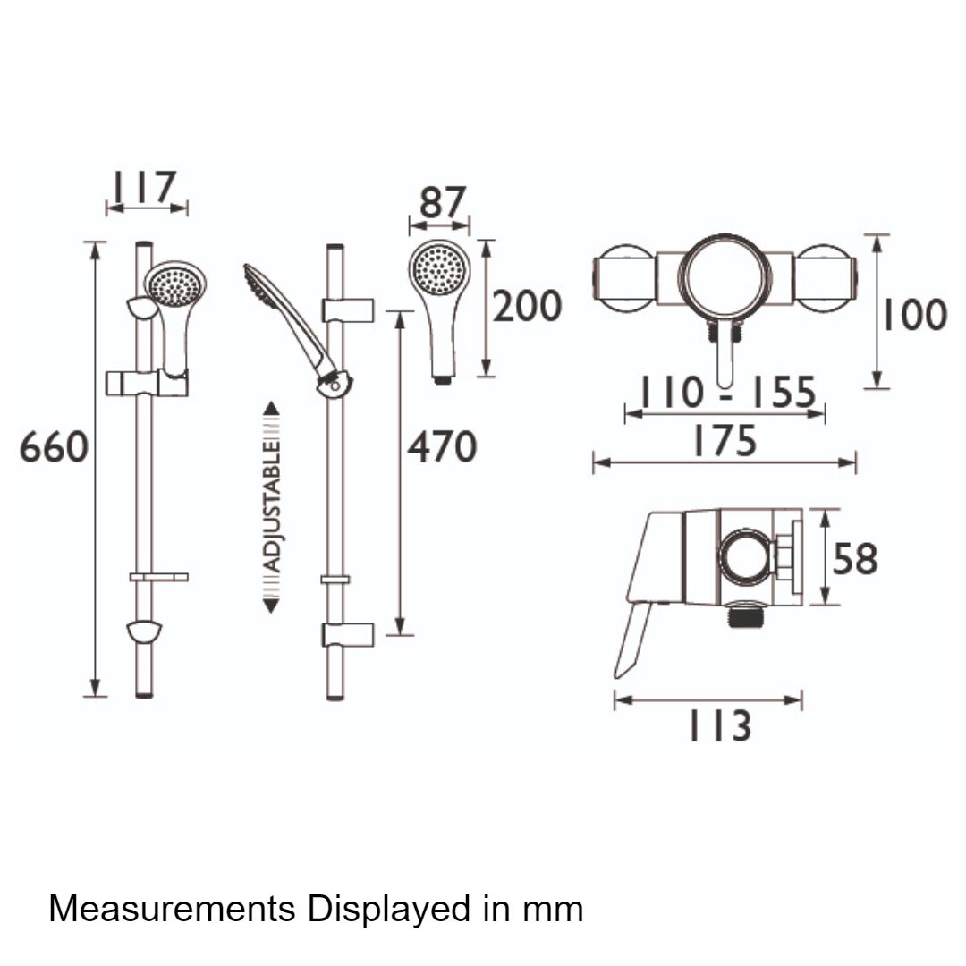 Bristan Acute Thermostatic Surface Mounted Shower Valve with Adjustable Riser - Chrome - Image 2