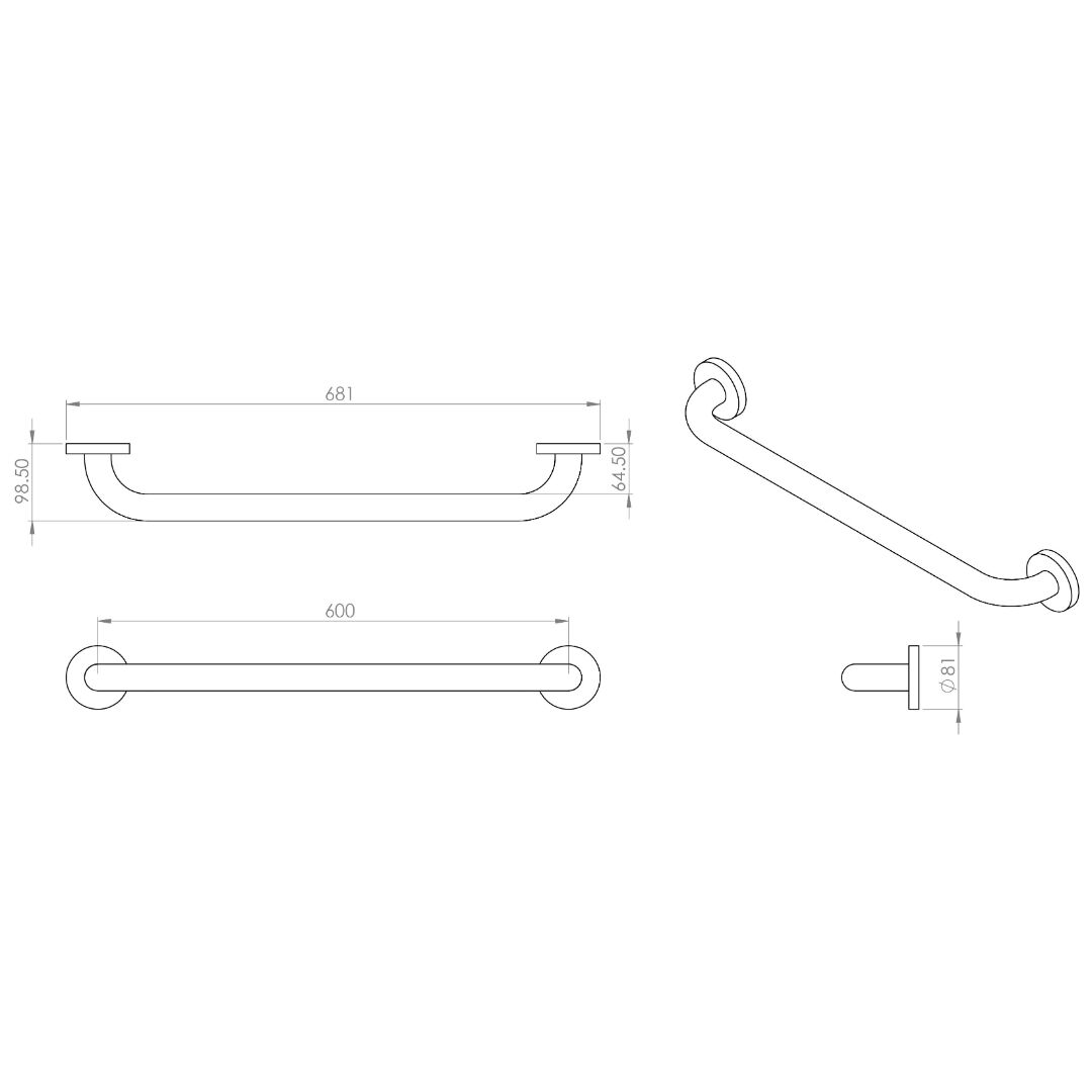Croydex Straight Grab Bars 60cm - Stainless Steel - Image 3