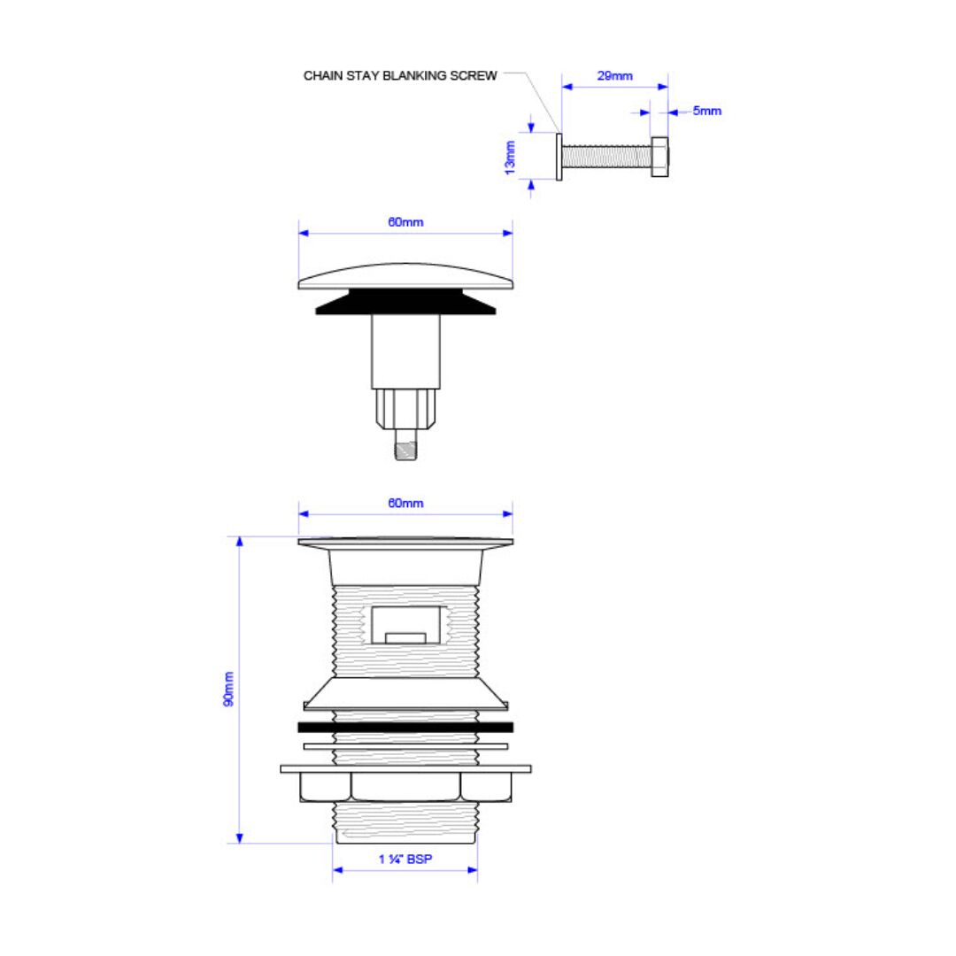 McAlpine Slotted Brass Clicker Basin Plug - Chrome - Image 2