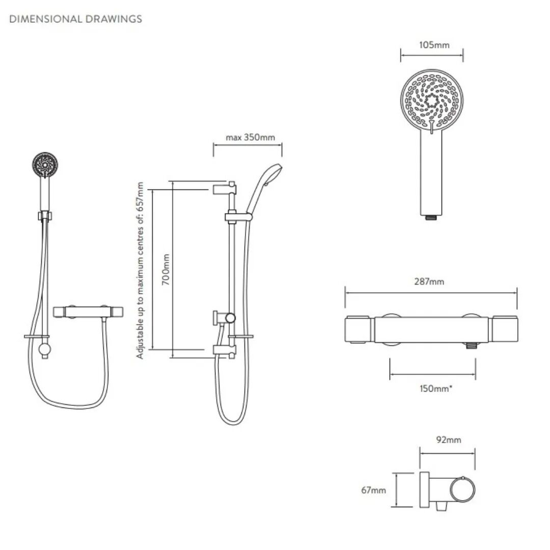 Aqualisa Midas 110 Mixer Shower bar - Chrome - Image 2
