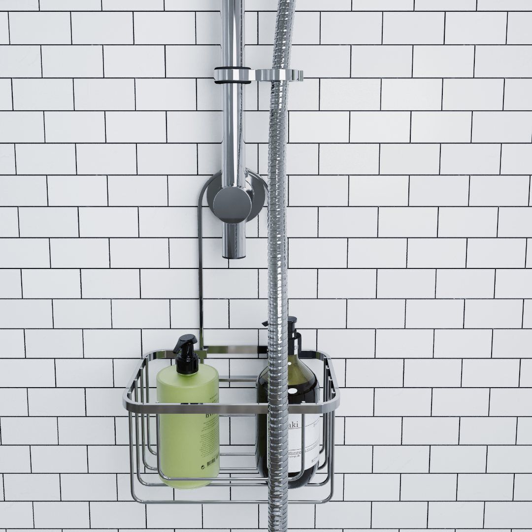Croydex Shower Riser Rail Hook Over Caddy - Chrome - Image 3