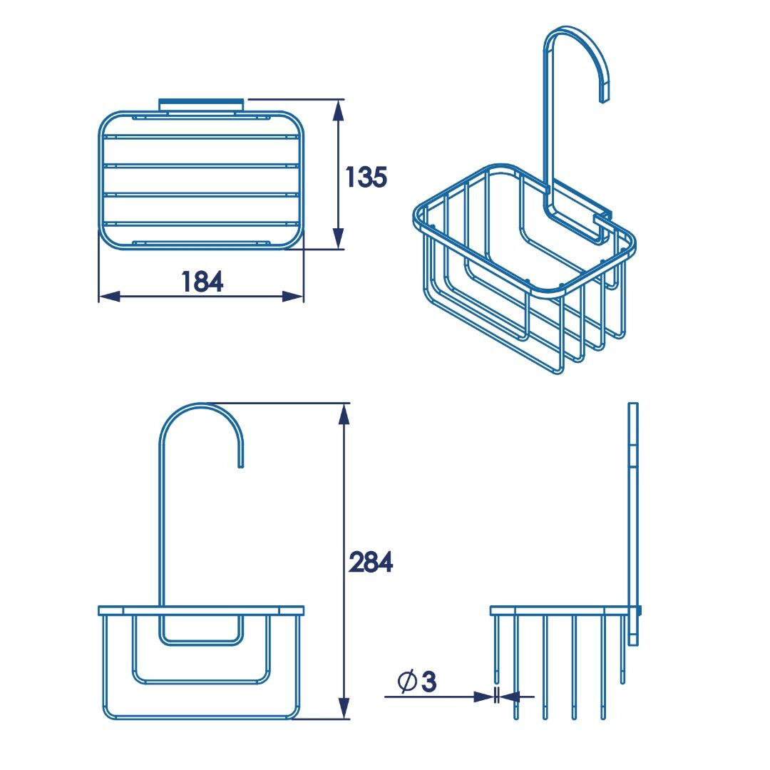 Croydex Shower Riser Rail Hook Over Caddy - Chrome - Image 4