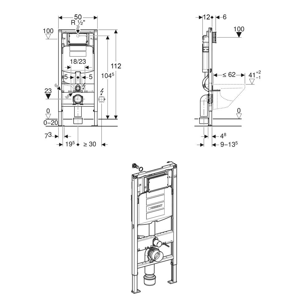 Geberit Duofix 112cm WC Frame With 12cm Sigma Cistern - Image 3