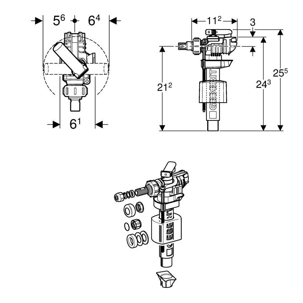 Geberit Filling Valve Lateral Water Supply Connection - Image 4