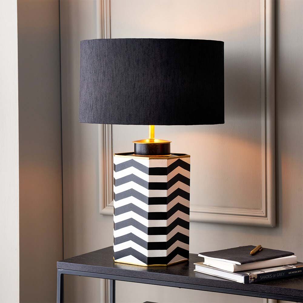 Pacific Stellan 40cm Black Slubbed Faux Silk Gold Lined Cylinder Shade 36-068-16BK