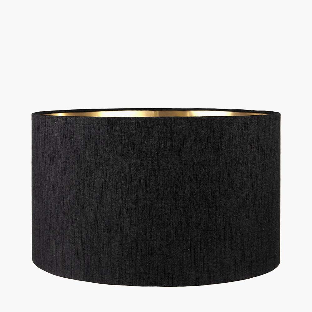 Pacific Stellan 40cm Black Slubbed Faux Silk Gold Lined Cylinder Shade 36-068-16BK - Image 2