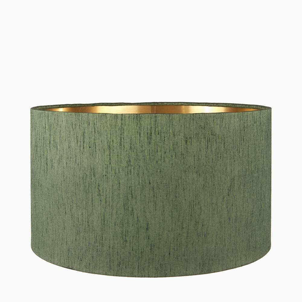 Pacific Stellan 30cm Green Slubbed Faux Silk Gold Lined Cylinder Shade 36-068-12GR - Image 2