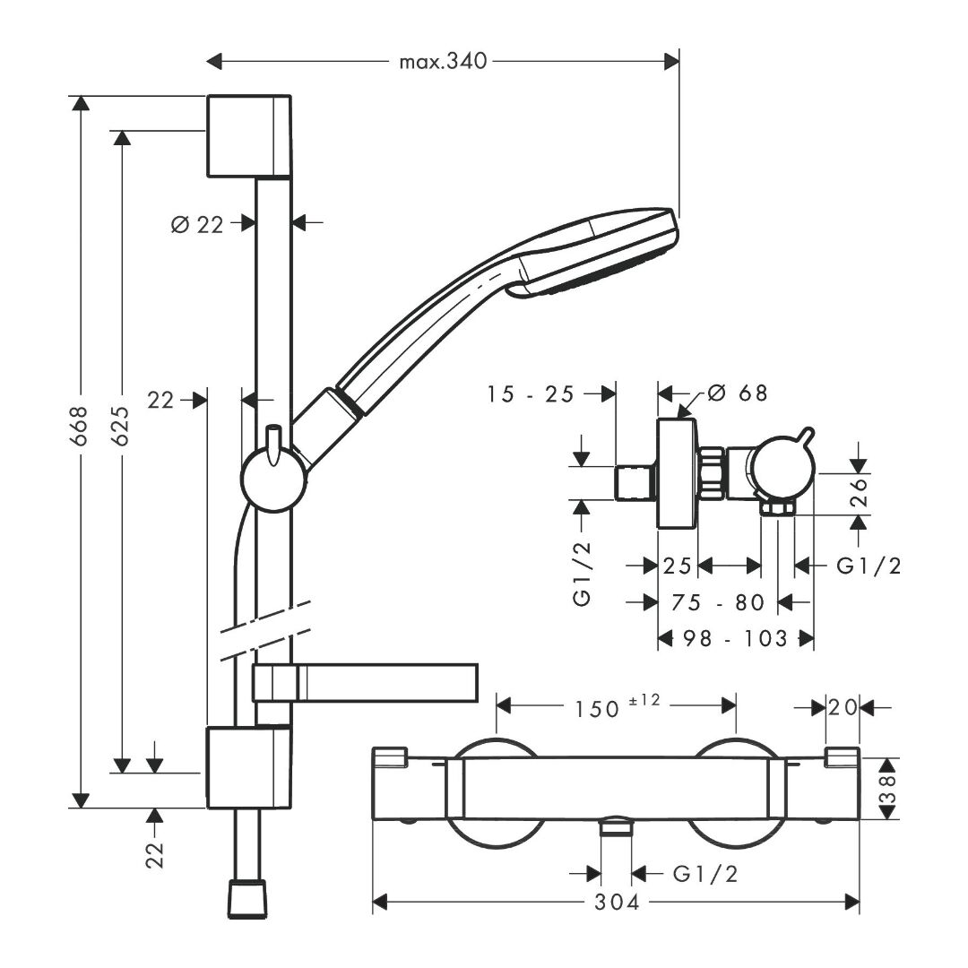 Hansgrohe Croma 100 Exposed Installation Shower system Vario with Ecostat Comfort thermostat / shower bar - 65 cm - Image 2