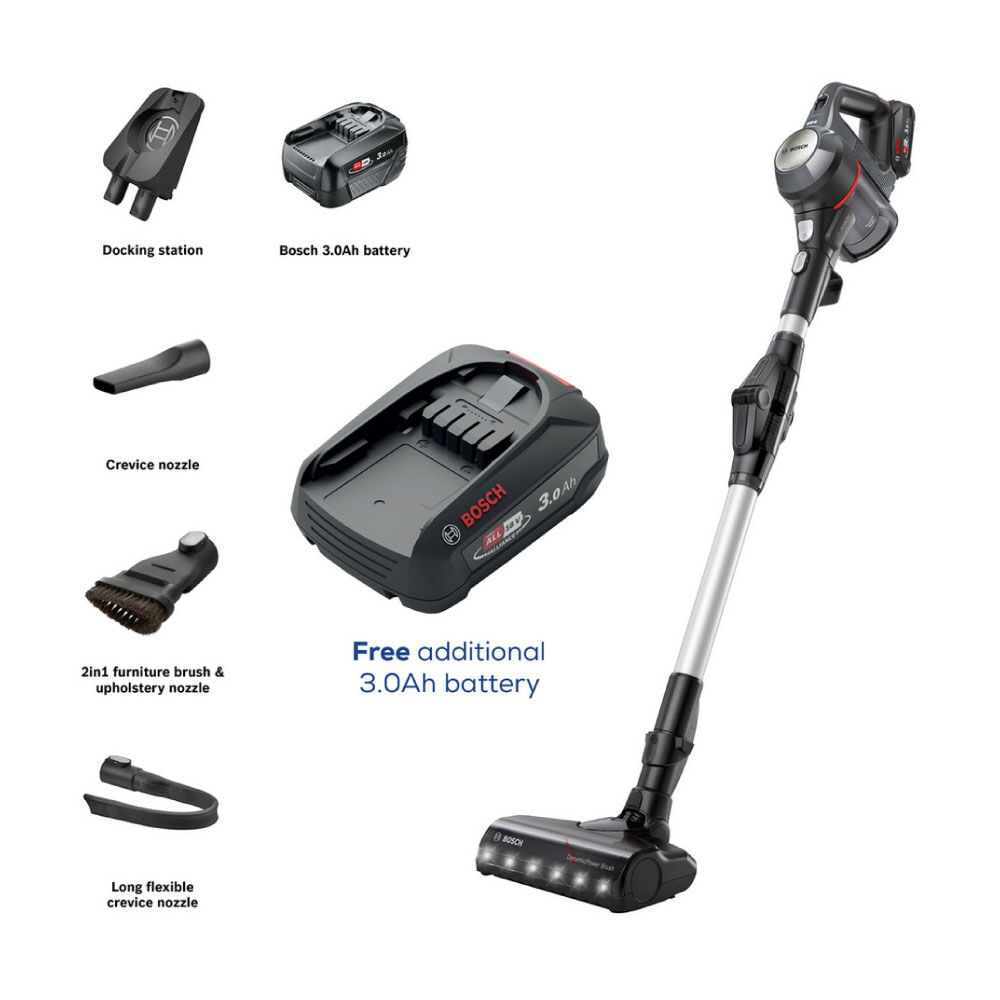 Bosch Unlimited 7 BCS711GBKIT Cordless Vacuum Cleaner PLUS Battery - 40 Minutes Run Time - Dark Granite