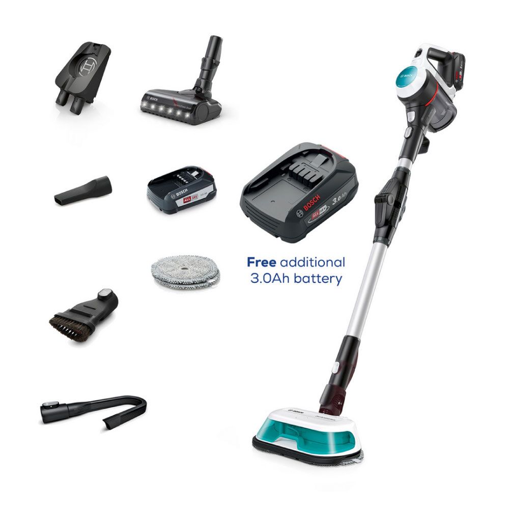 Bosch Unlimited 7 BCS71HYGGBKIT Aqua Vacuum & Mop PLUS Battery - 40 Minutes Run Time - White