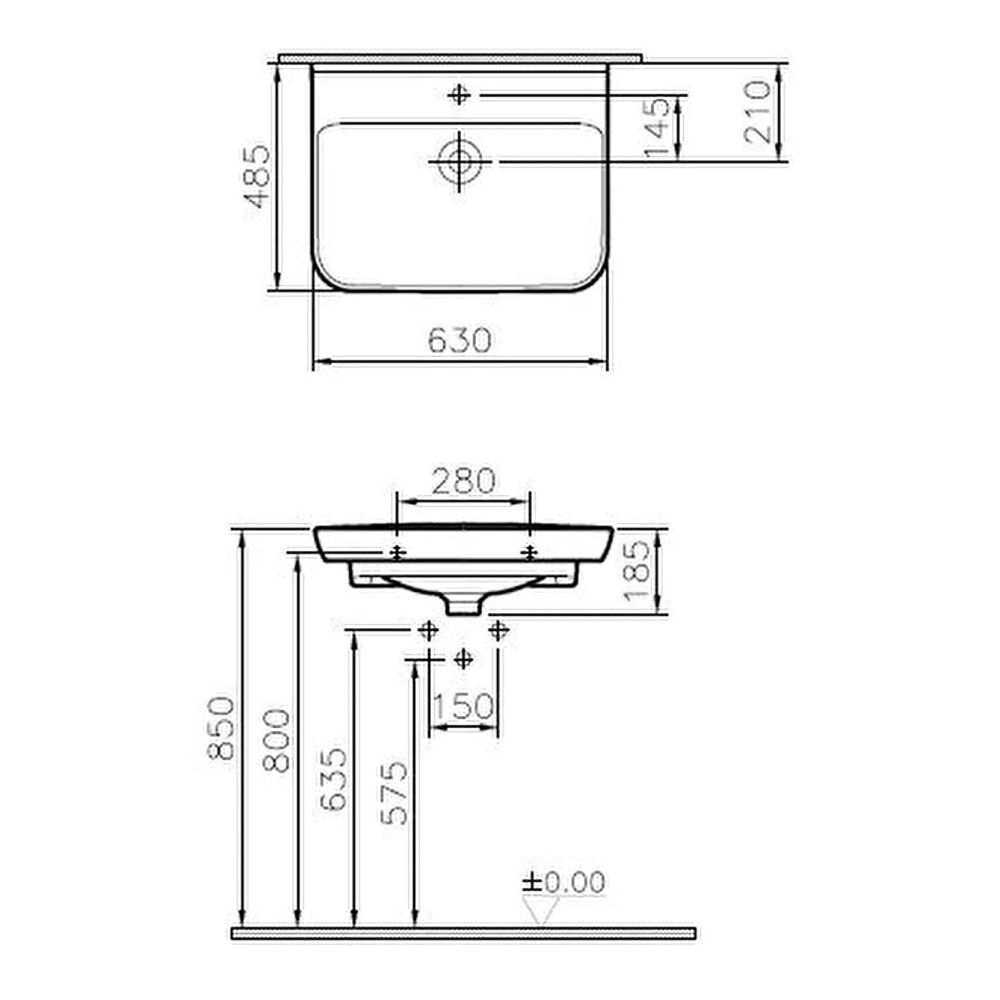 VitrA Sento 630x485mm 1 T/H Basin - Image 2