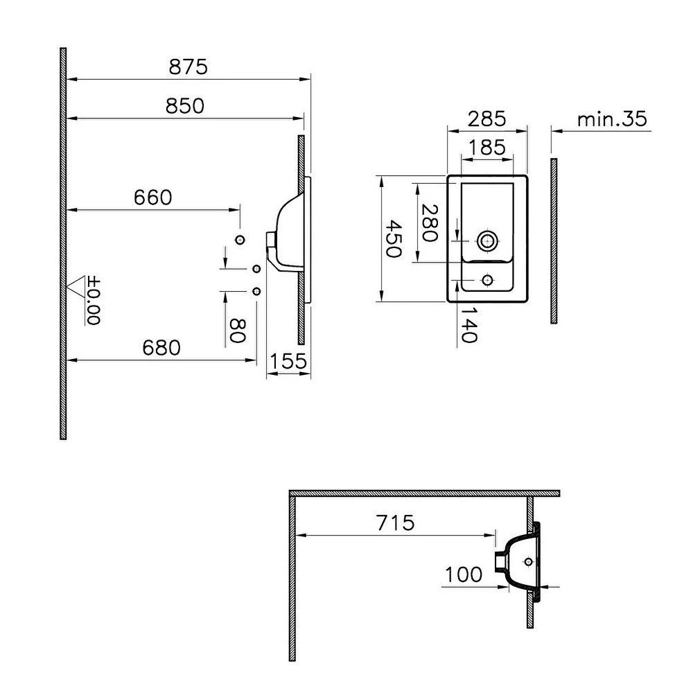 VitrA Integra Wall Mounted Compact Complete Basin Unit - Gloss Anthracite - Image 2