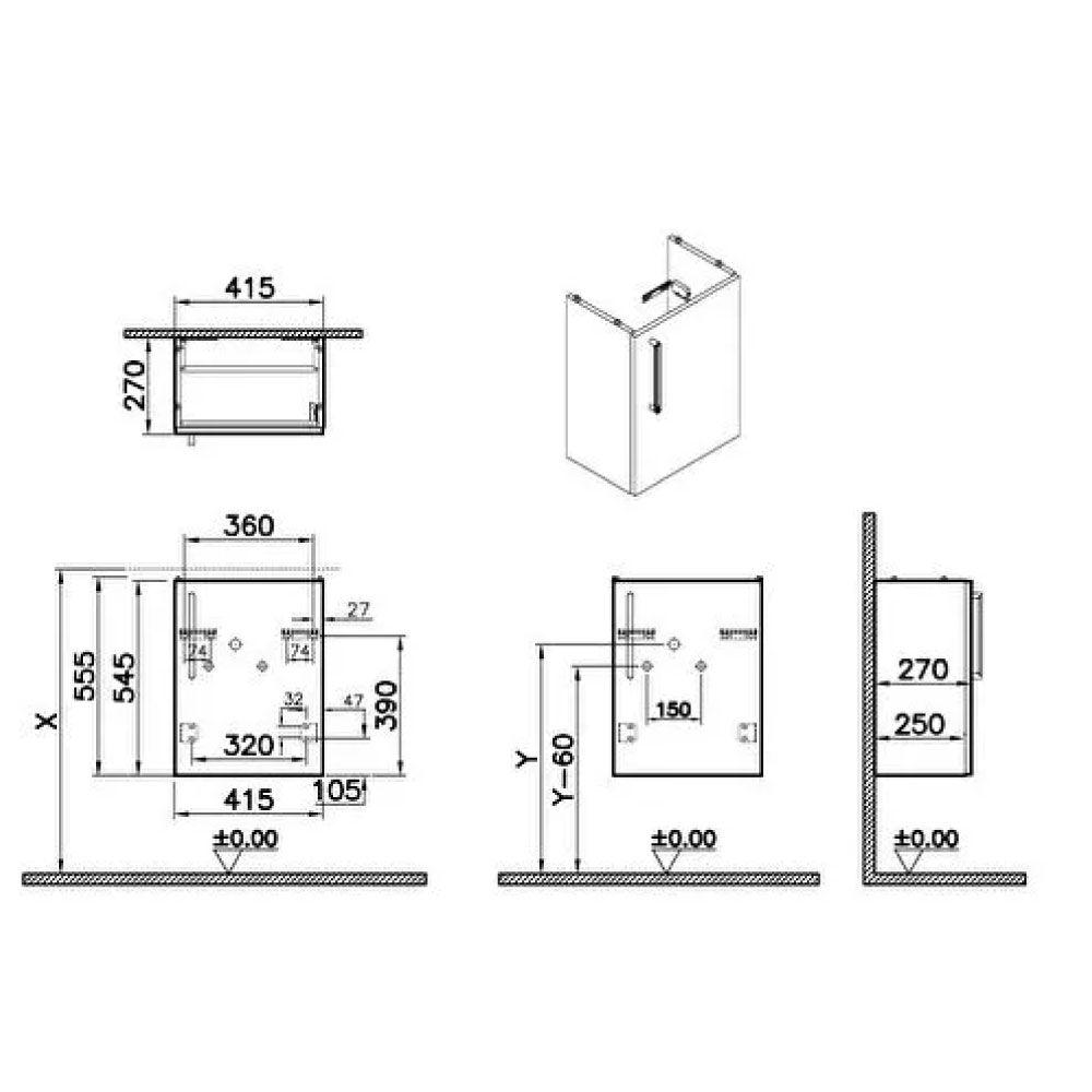 VitrA Integra Wall Mounted Compact Complete Basin Unit - Gloss Anthracite - Image 3