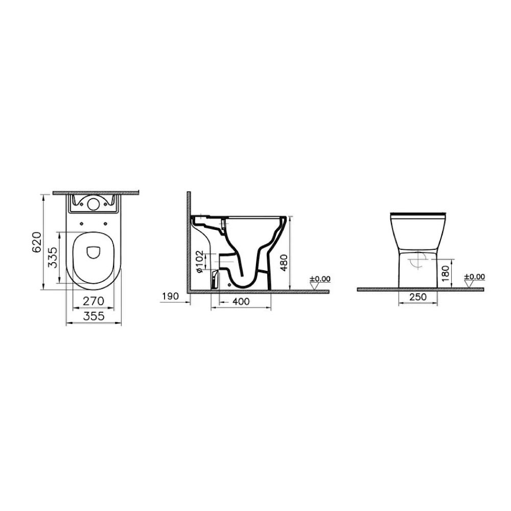 VitrA Integra Comfort Height Wall Hung Soft Close Close-Coupled Cistern Open Back Complete Toilet - Image 2