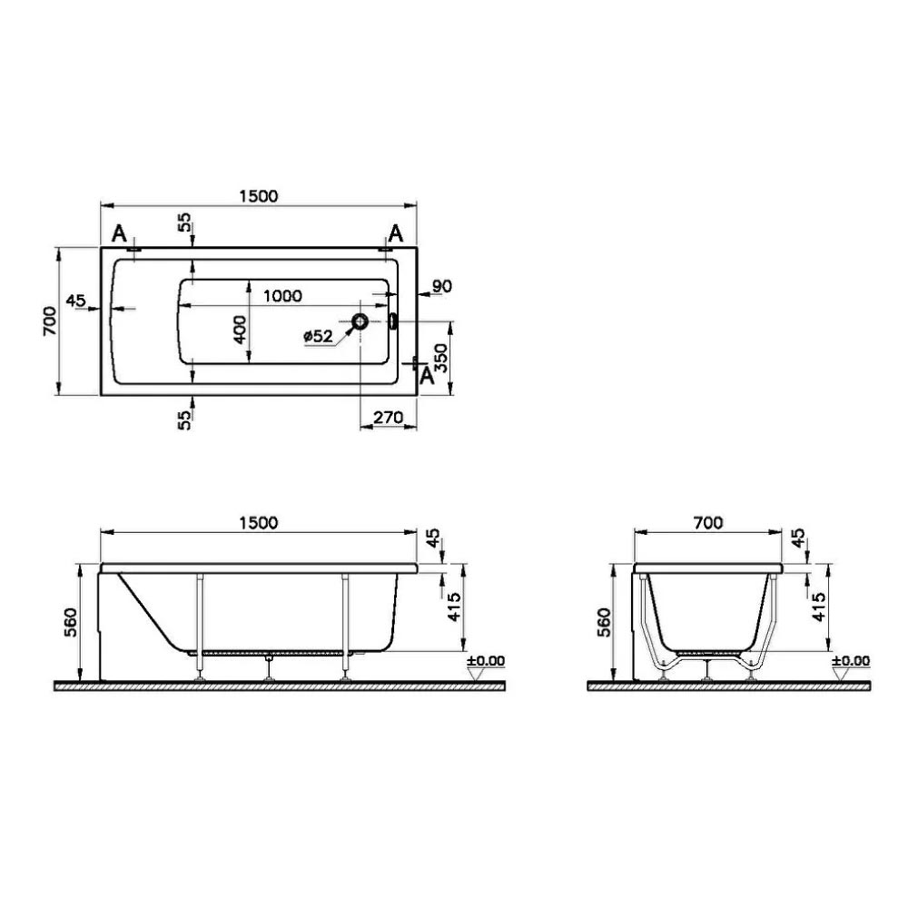 VitrA Neon 1500mm Bath With Legs - Image 2